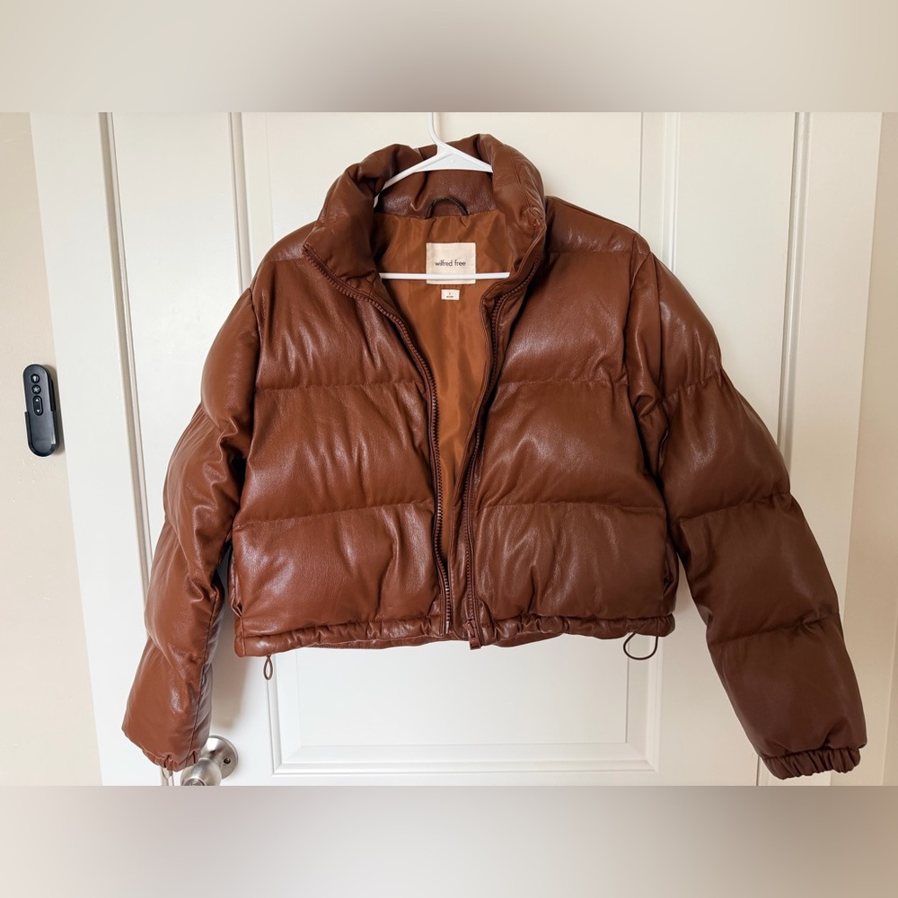 Aritzia Wilfred Free Cognac Cropped Puffer Jacket